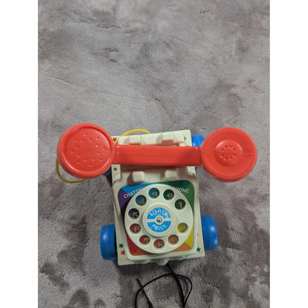 Fisher-Price Chatter Telephone White Red Blue Retro Rotary Pull Toy